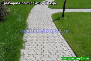 Пример укладки серой плитки Соты на пешеходной дорожке на дачном участке в Шатурском районе